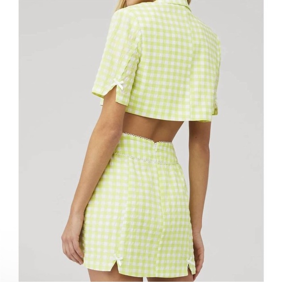 FOR LOVE & LEMONS maureen cropped gingham blazer top large , green white - Picture 3 of 10